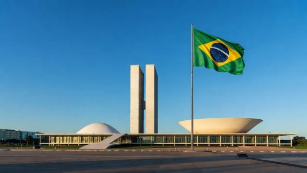 Drone sobrevoando Brasília com Congresso Nacional ao fundo no 7 de Setembro