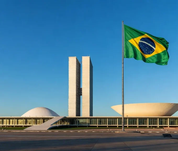 Drone sobrevoando Brasília com Congresso Nacional ao fundo no 7 de Setembro