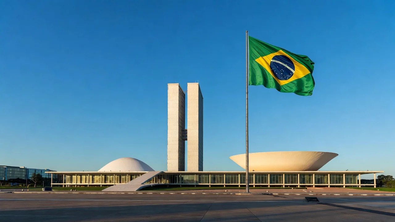 Drone sobrevoando Brasília com Congresso Nacional ao fundo no 7 de Setembro