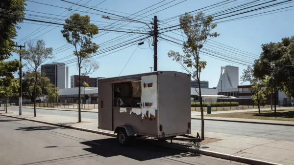 Trailer com fios elétricos expostos em rua de Brasília