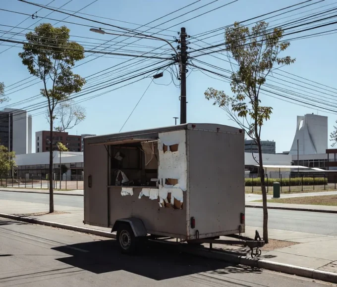 Trailer com fios elétricos expostos em rua de Brasília