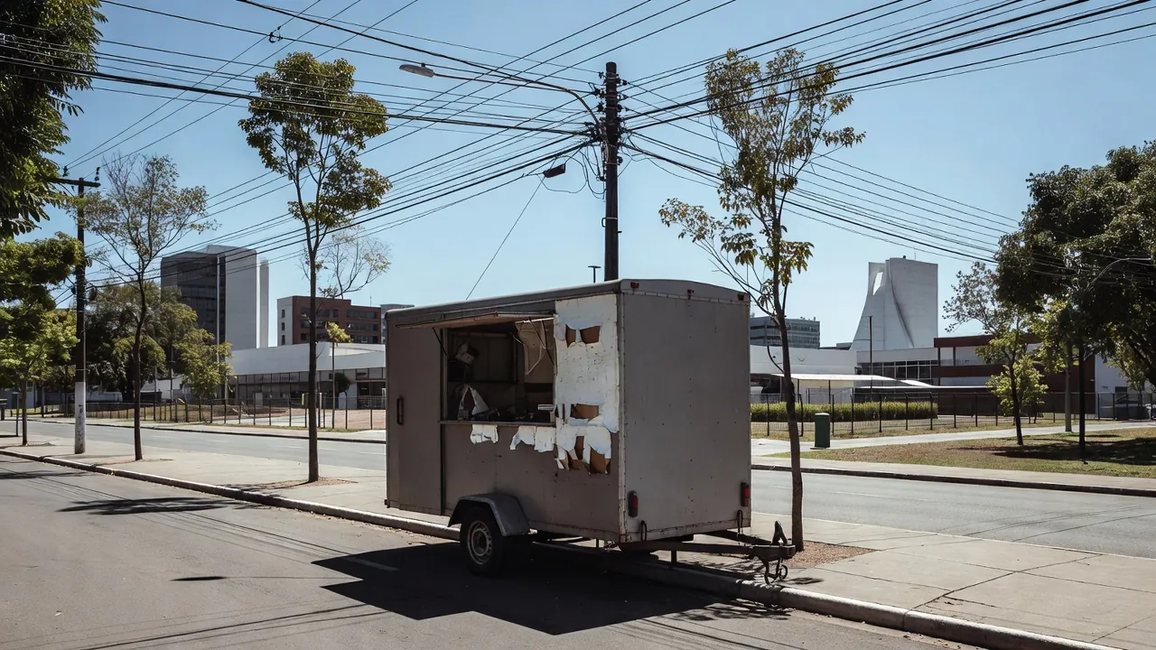 Trailer com fios elétricos expostos em rua de Brasília