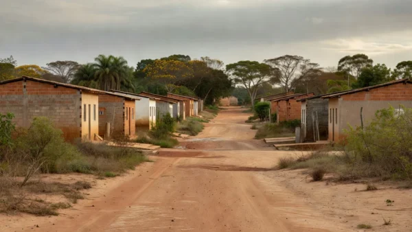 Bairro residencial no Noroeste com casas modestas em risco de despejo