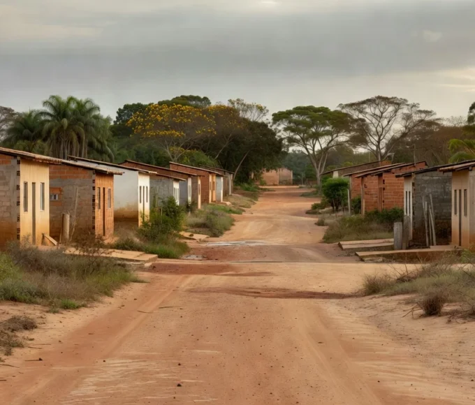 Bairro residencial no Noroeste com casas modestas em risco de despejo