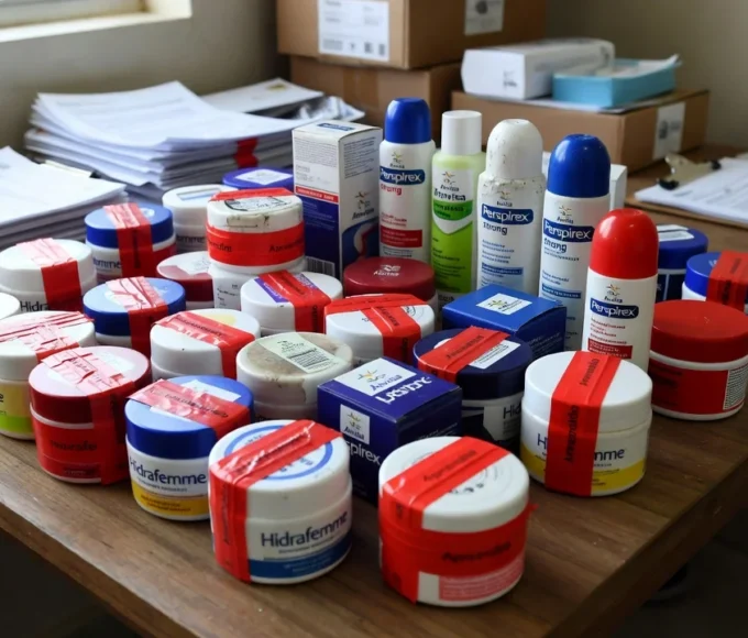 Lotes falsificados do Hidrafemme e do Perspirex foram apreendidos pela Anvisa. — Foto: Reprodução