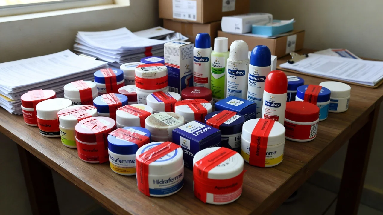 Lotes falsificados do Hidrafemme e do Perspirex foram apreendidos pela Anvisa. — Foto: Reprodução
